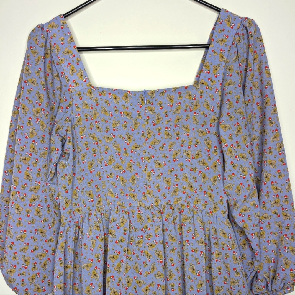 Glamorous ASOS Brand Square Neck Tiered Smock Lilac Strawberry Mini Dress Size 2 - Picture 14 of 16
